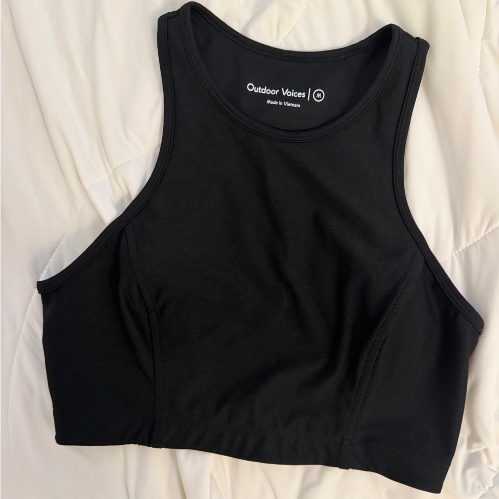 Outdoor Voices Black High-Neck Crop Tank Top